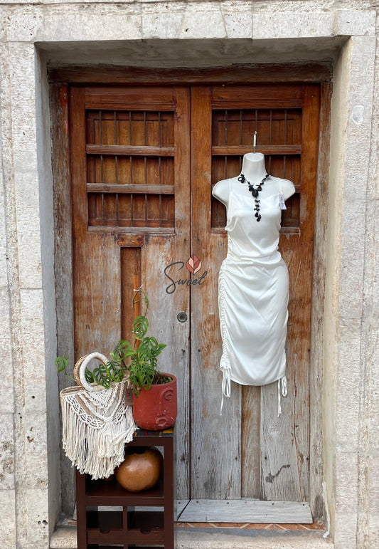 Vestido Satín con Jaretas