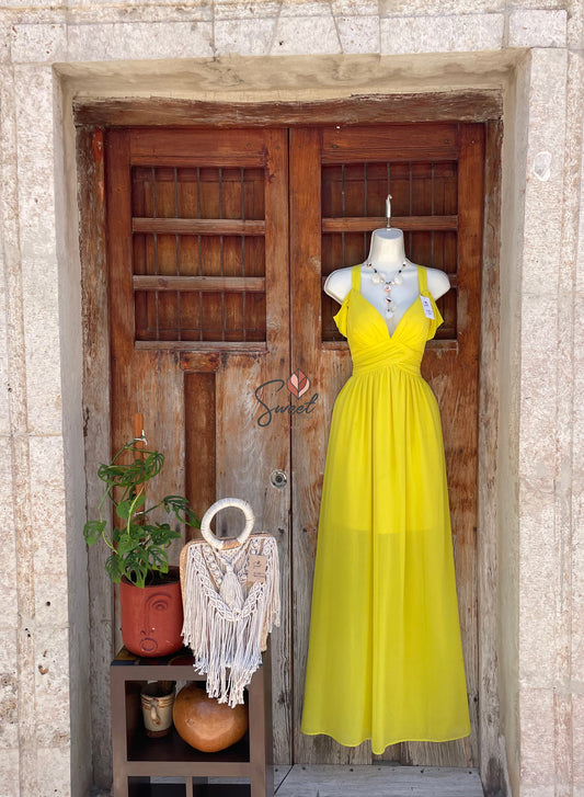Vestido amarillo campesino de gasa
