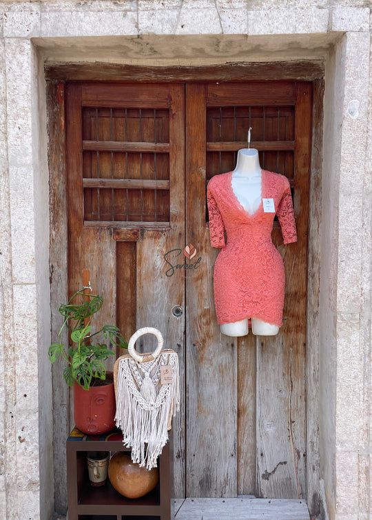 Vestido Encaje Melón