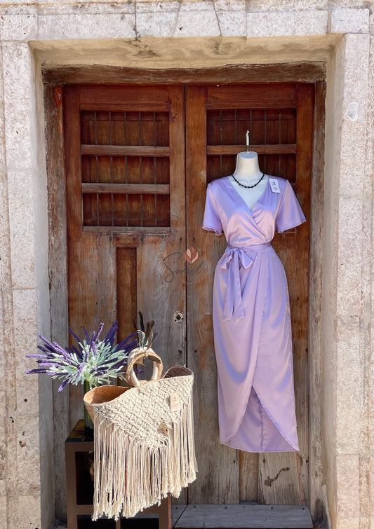 Vestido Cruzado Satin Lila